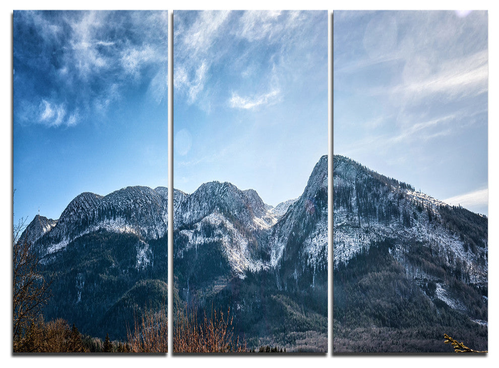 "Winter Mountains With Sun Flare" Metal Wall Art, 3 Panels, 36"x28"