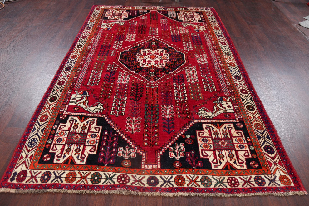 Consigned, Oriental Hand Made Vintage-Style Persian Area Rug, Red, 5x8