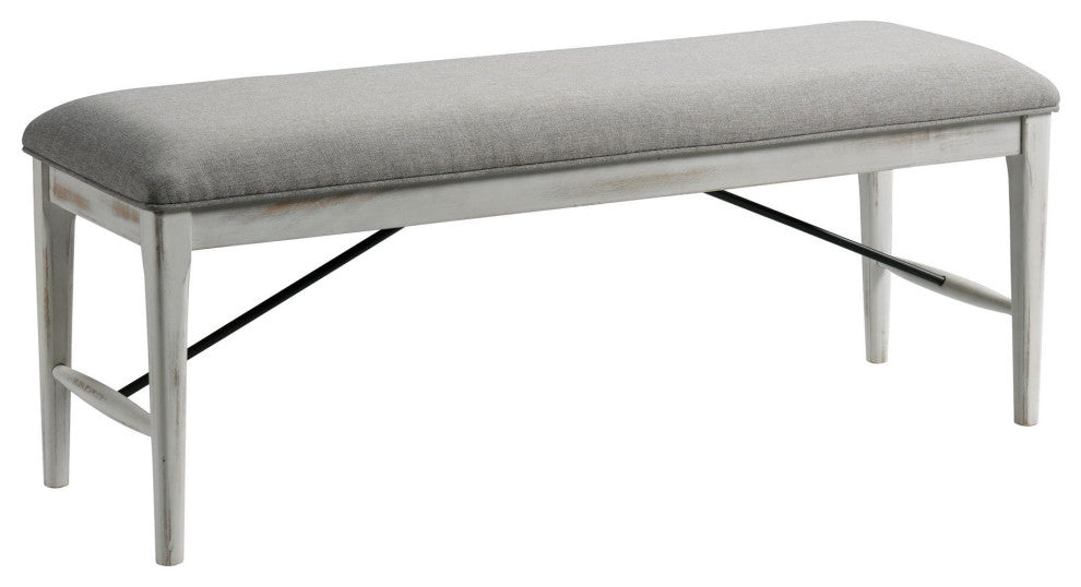 Modern Rustic Wooden Backless Bench, Weathered White