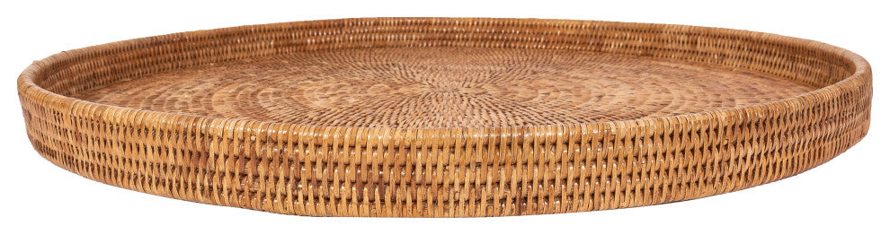 Artifacts Rattan™ Round Serving / Ottoman Tray, Honey Brown, 28"x28"x2"