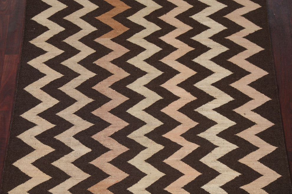 Chevron Style Kilim Natural Dye Oriental Wool Area Rug Flat-weave 5x7