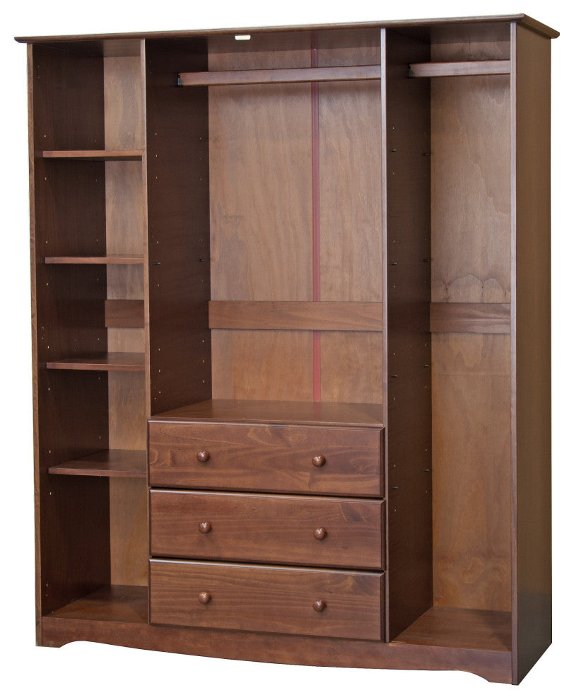 100% Solid Wood Family Wardrobe Armoire, Mocha