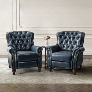 34.5"W Transitional Style Genuine Leather Recliner With Nailhead Trims, Navy
