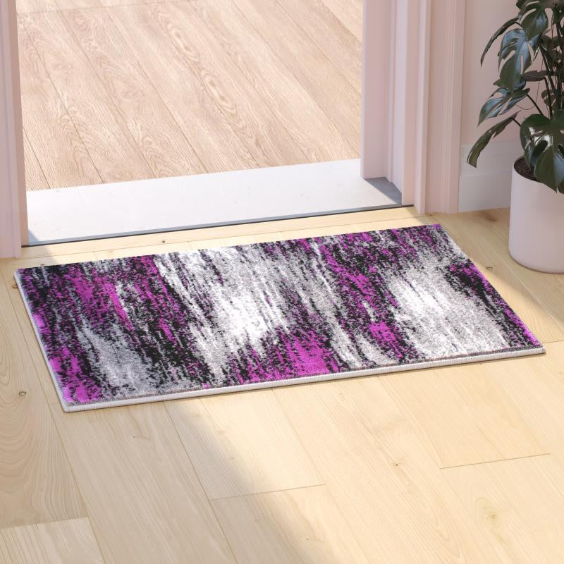 Rylan Collection Abstract Pattern Area Rug-Purple - 2' x 3'