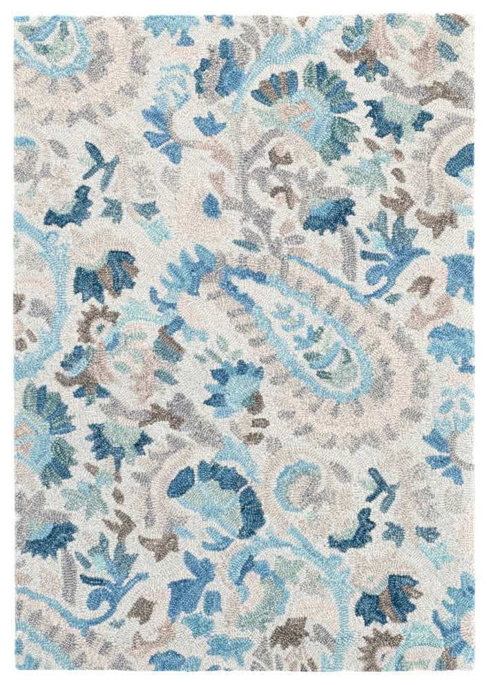 Dash & Albert Ines Blue Hand Micro Hooked Wool Rug, Blue, 5' x 8'