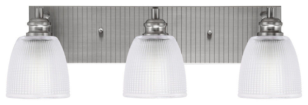 Edge 3-Light Bath Bar, Brushed Nickel Finish, 5" Clear Ribbed Glass