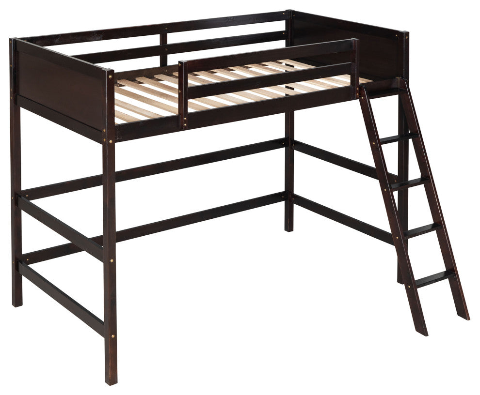 Gewnee Solid Wood Twin Size Loft Bed with Ladder in Espresso