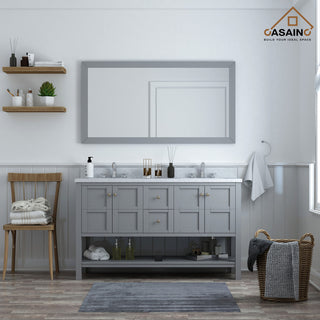 CASAINC 60" Marble Top Luxury Double Sink Bathroom Vanity, Gray