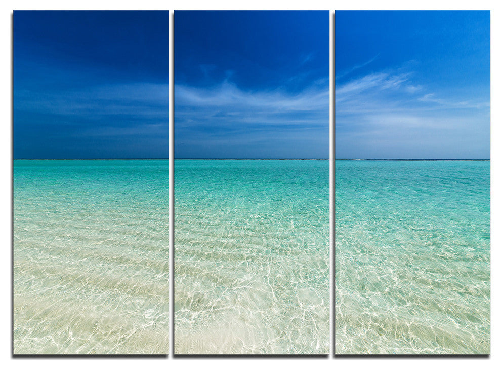 "Turquoise Ocean Under Blue Sky" Metal Wall Art, 3 Panels, 36"x28"