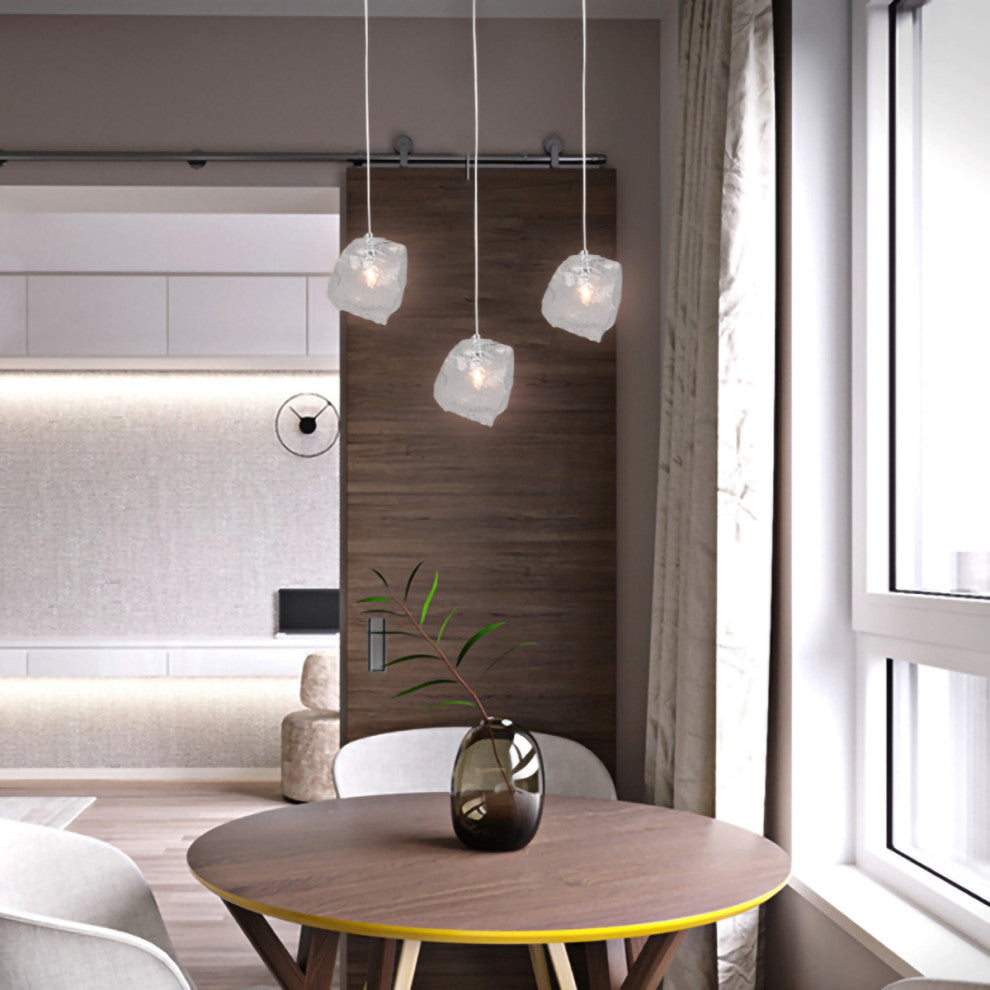 Distorted Glass Single Pendant Light Fixture, Clear