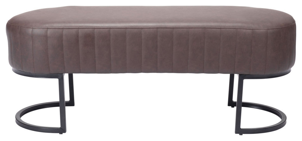 Accent Chair Bench, Faux Vinyl Leather, Steel, Vintage Brown, Black, Lounge