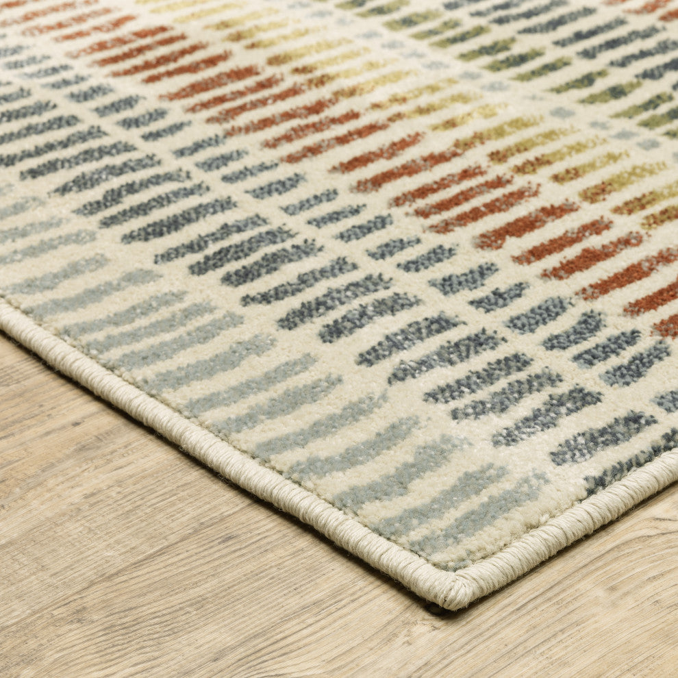 Bastian Distressed Striped Ivory/ Multi Indoor Area Rug, Ivory, 5'3"x7'3"