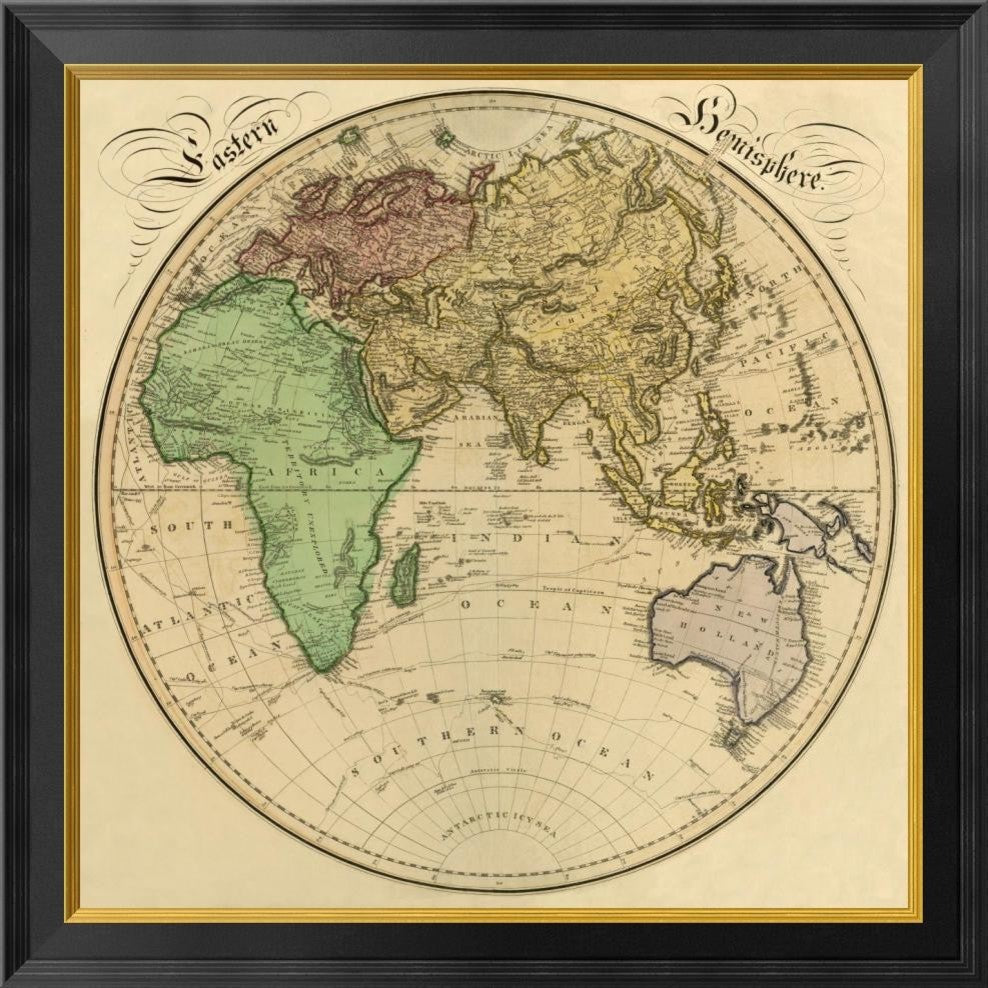 "Eastern Hemisphere, 1831" Framed Canvas Giclee by Daniel Lizars, 26"x26"