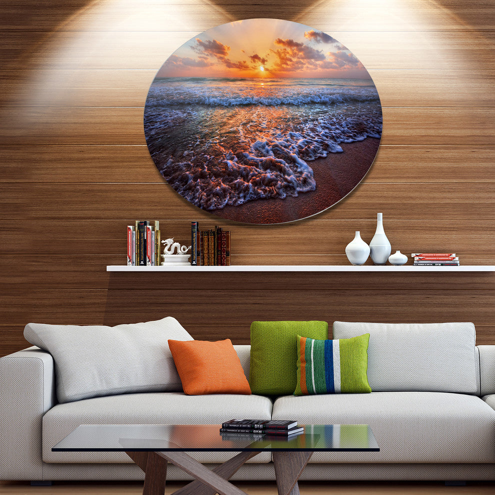 Roaring Sea Wavers During Sunset, Seashore Art Round Wall Art, 11"