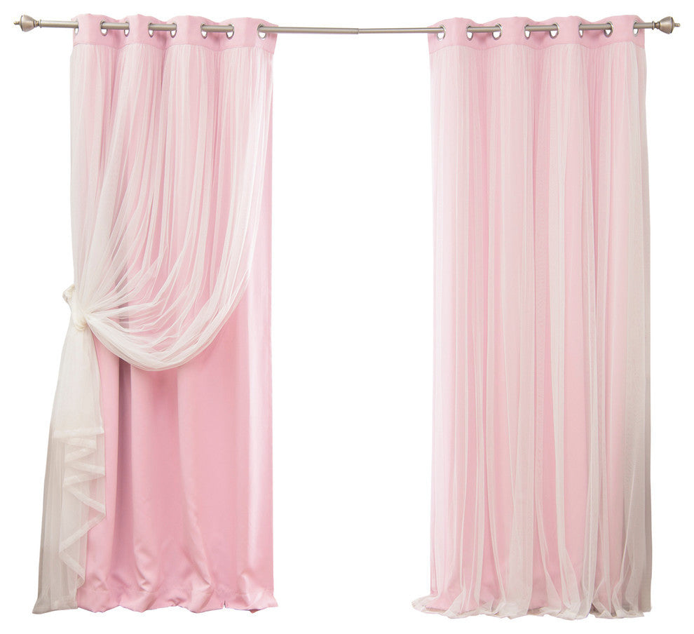 Grommet Blackout Curtains With Tulle Overlay, Newpink, 84"