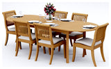7-Piece Teak Dining Set, 94" Ext Oval Table, 6 Arbor Stacking Armless Chairs