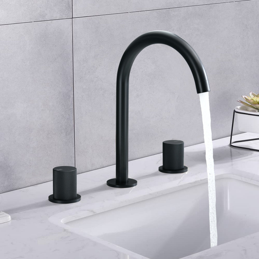 Two Handles Widespread 8" Bathroom Faucet, Matte Black