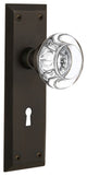 New York Plate Privacy Round Clear Crystal Glass Knob, Oil Rubbed Bronze