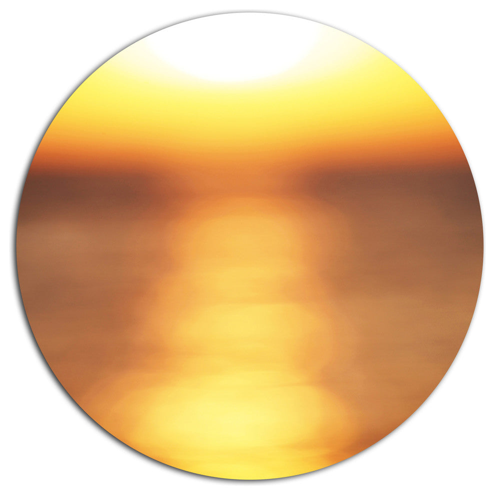 Abstract Yellow Sunset Reflection, Landscape Round Metal Wall Art, 11"