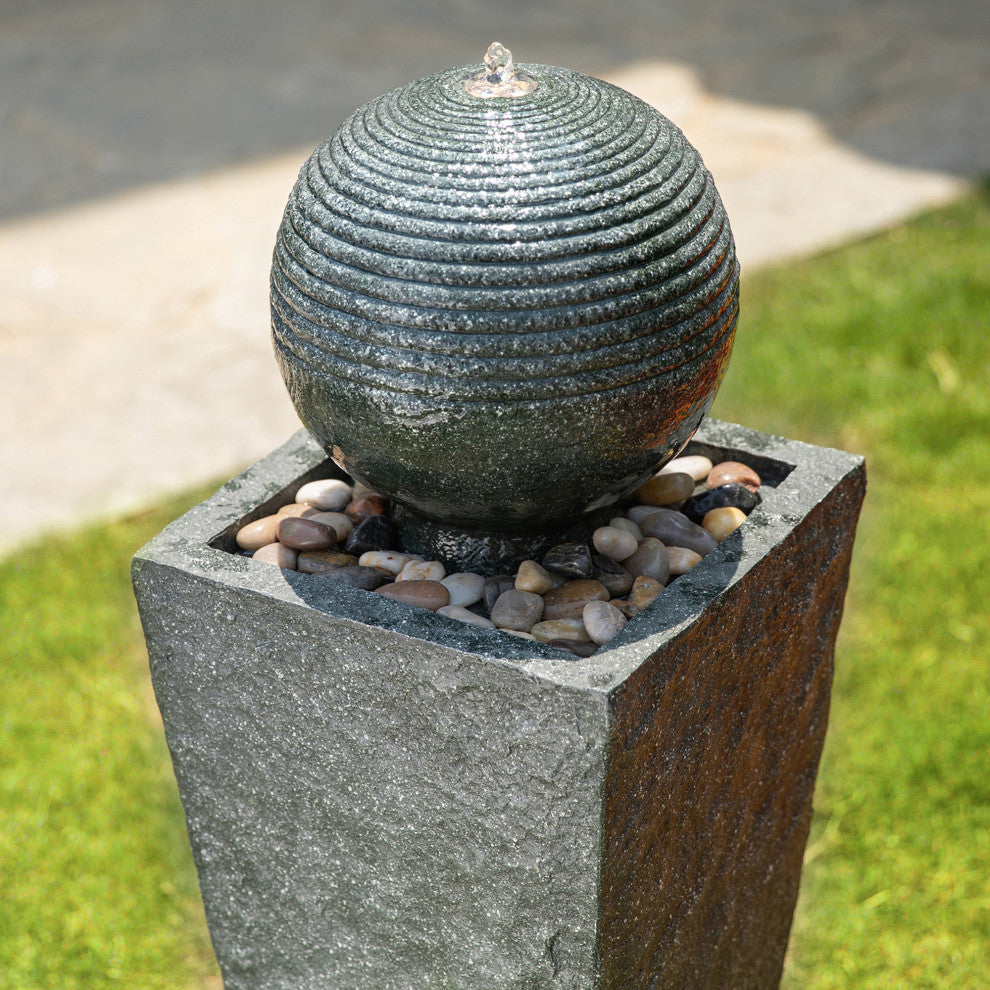 31.69"H Polyresin Rippling Floating Sphere Pedestal Outdoor Fountain