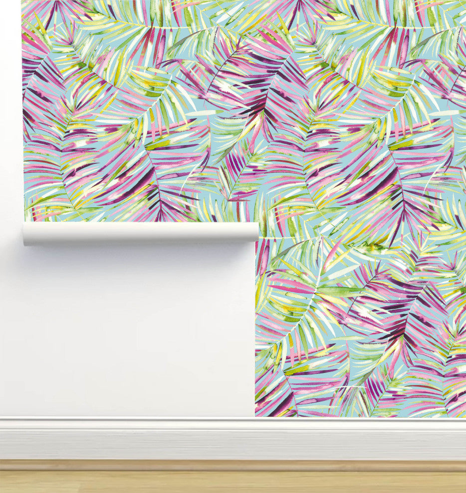 Relaxing Palms Blue Wallpaper by Ninola Designs, 24"x72"