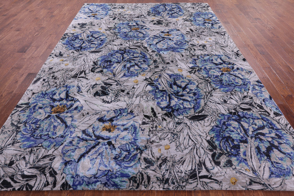 8' 9" X 12' 0" Modern Hand Knotted Silk Rug Q11598