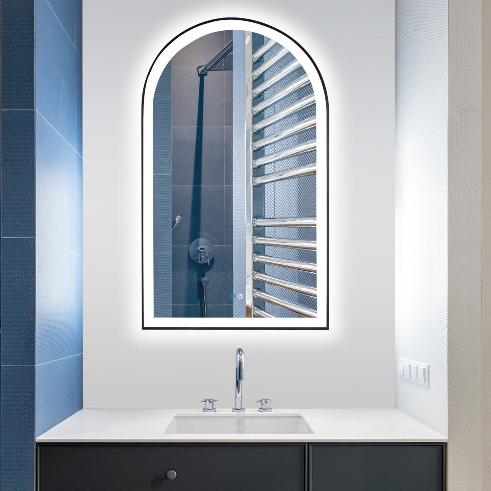 Estartit Oval LED Wall Mount Mirror, Brushed Black, 24" W X 40" H
