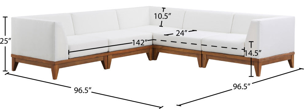 Rio Water Resistant Fabric  Patio 5-Piece Modular Sectional, Off White