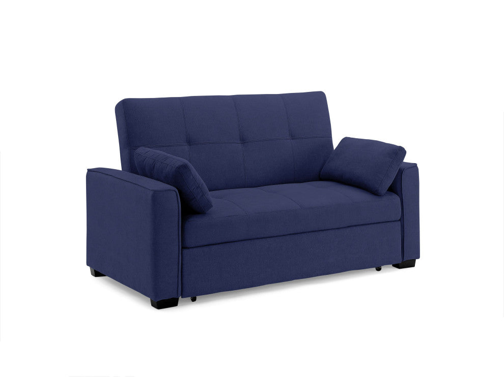 Nantucket Pull-Out Chenille Sleeper Sofa With Accent Pillows, Navy, Full