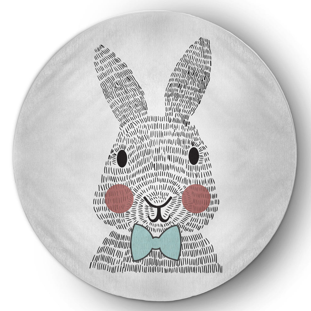 Bow-tie Bunny Easter Chenille Rug, Wave Top Blue, 5' Round