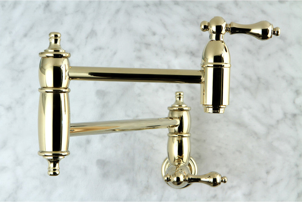 Kingston Brass Wall Mount Pot Filler Kitchen Faucet, Polished Brass