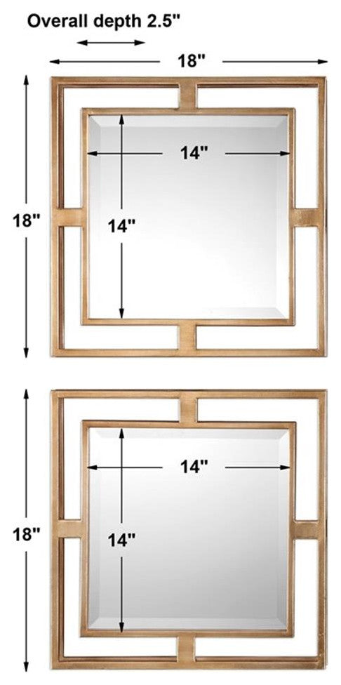 Uttermost Allick Metal MDF Wood Decorative Mirror in Antique Gold (Set of 2)