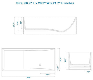 ADM Rectangular Freestanding Bathtub, Glossy White, 66.9"