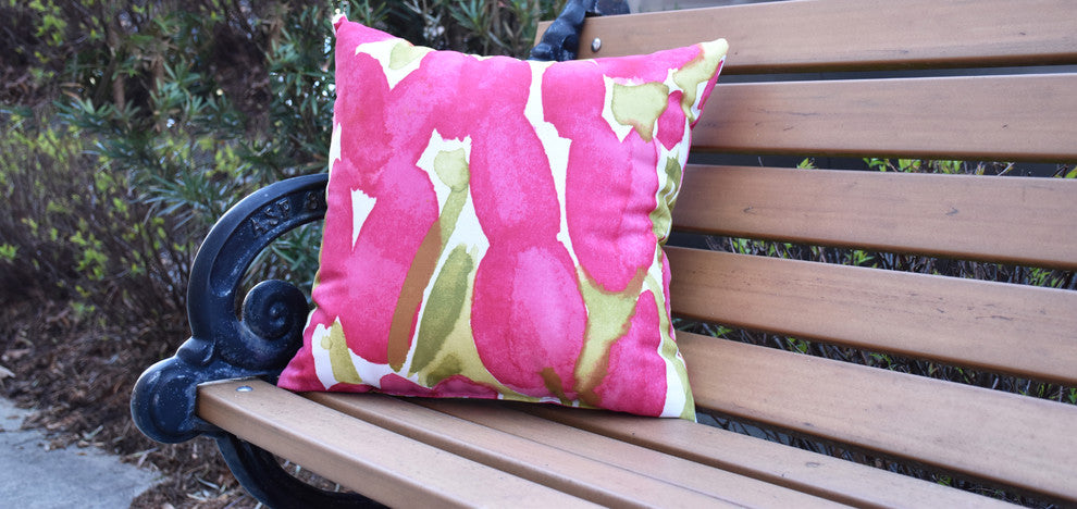 Sunset Tulip Floral Decorative Outdoor Pillow, Red, 16"