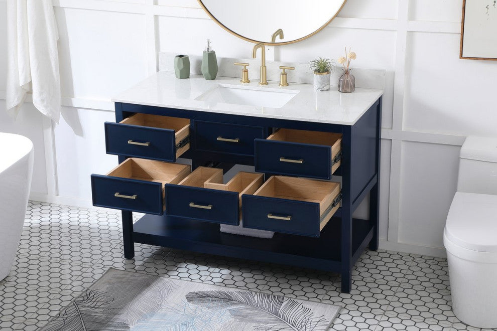 Skylar 48" Single Bathroom Vanity, Blue, With Backsplash