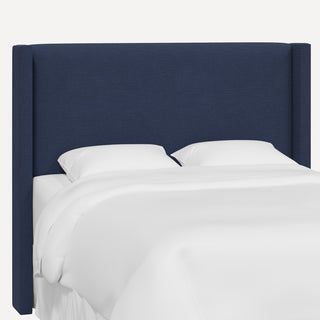 Red from Scalamandre Queen Hudson Headboard, Slubby Linen Navy