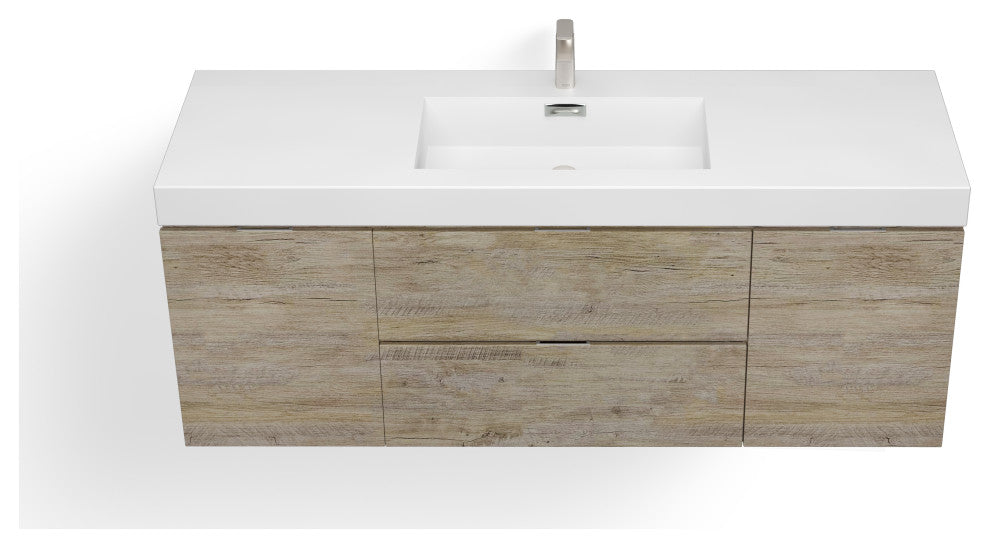 Boutique Bath Vanity, Natural Wood, 60", Single Sink, Wall Mount