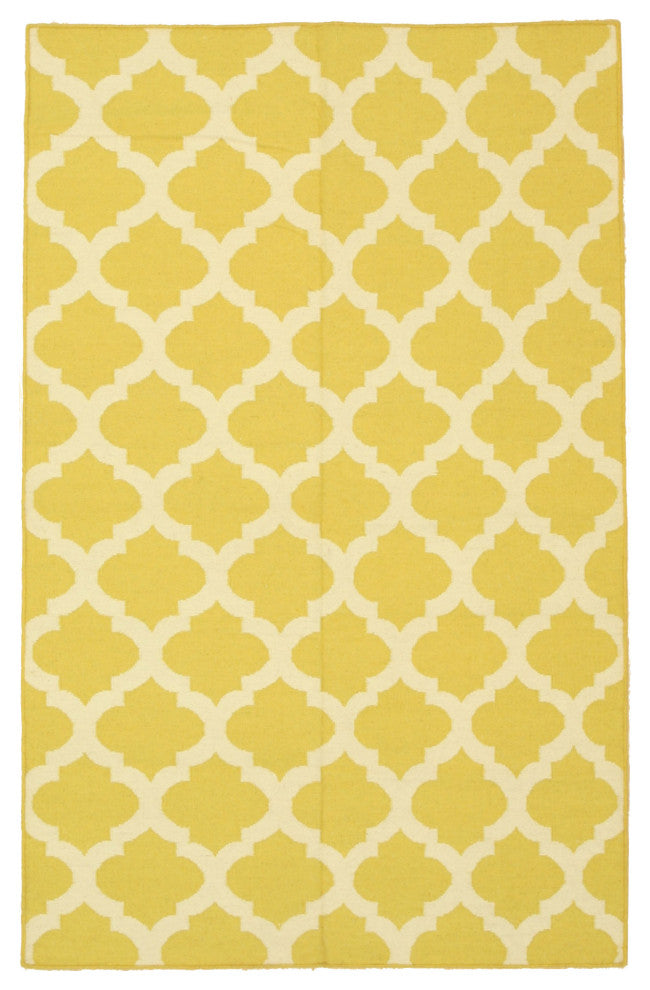 Yellow Transitional Geometric Reversible Modern Moroccan Kilim Area Rug