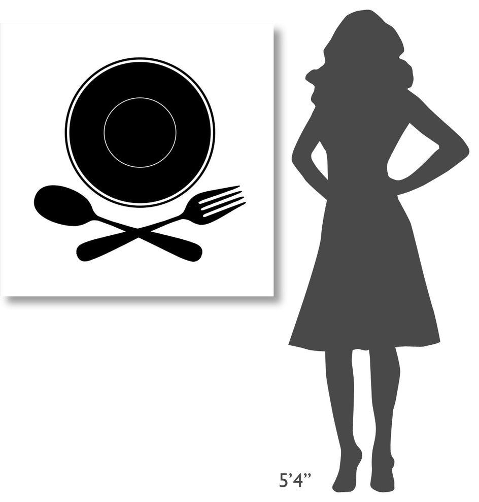 "Mealtime: Black on White - Plate with Crossed Cutlery" Paper Art, 38"x38"