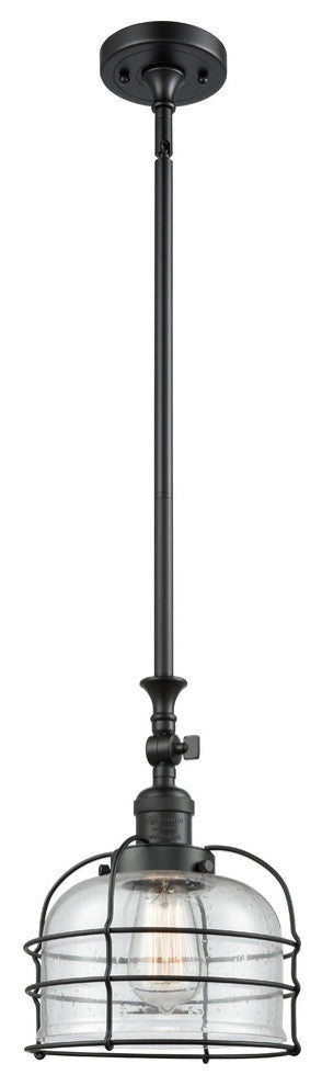 1-Light Large Bell Cage 8" Pendant, Matte Black, Glass: Seedy