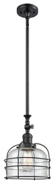 1-Light Large Bell Cage 8" Pendant, Matte Black, Glass: Seedy