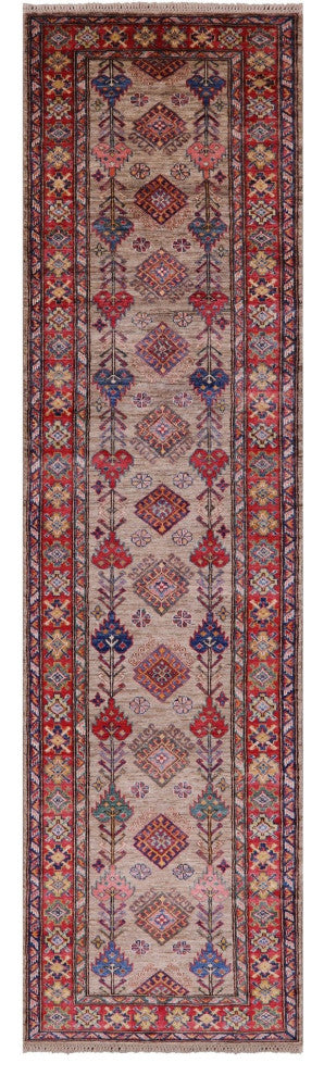 2' 7" X 9' 10" Runner Super Kazak Hand-Knotted Wool Rug Q7705