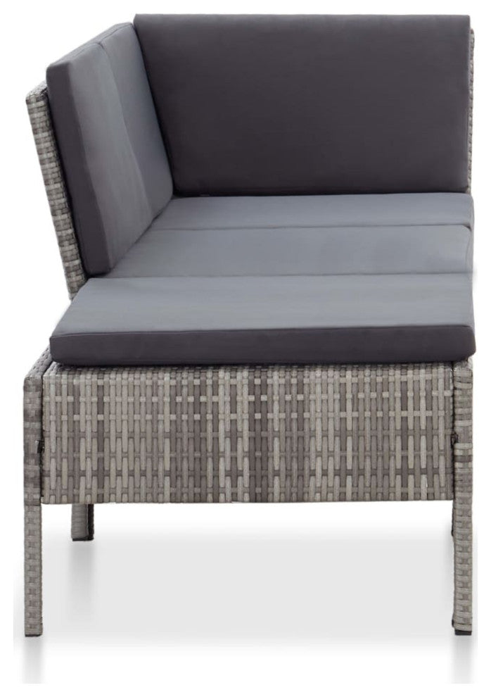 vidaXL 3-Piece Garden Lounge Set With Cushions Poly Rattan Gray