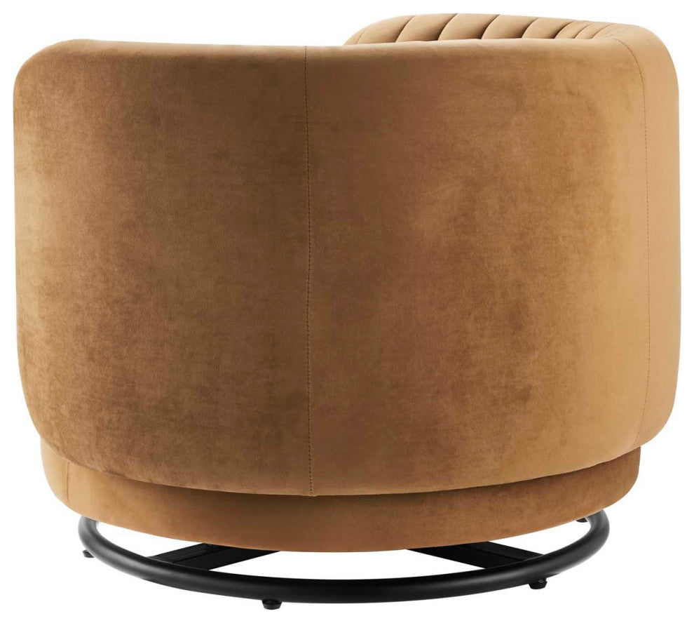 Armchair Swivel Accent Tufted Chair, Black Brown, Velvet, Modern, Hospitality