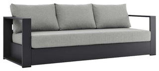 Pemberly Row Modern Powder-Coated Aluminum/Fabric Outdoor Sofa in Gray