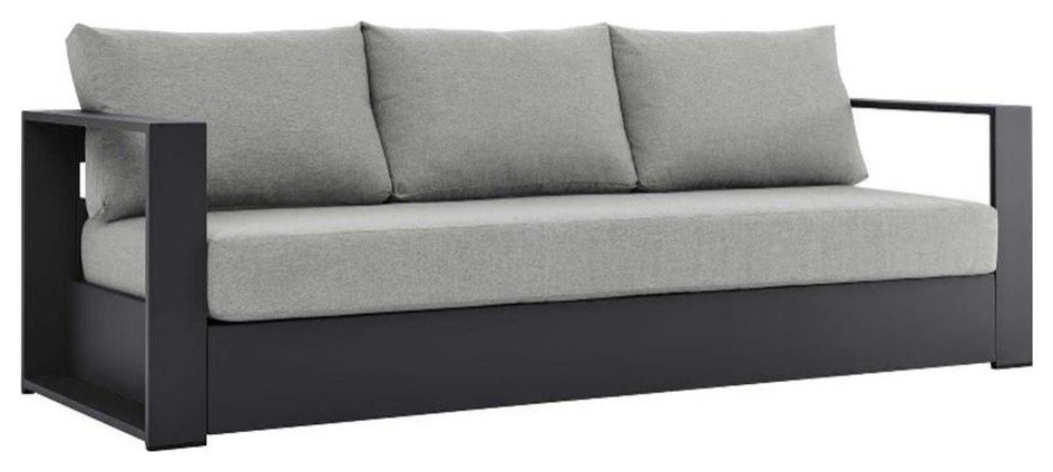 Pemberly Row Modern Powder-Coated Aluminum/Fabric Outdoor Sofa in Gray