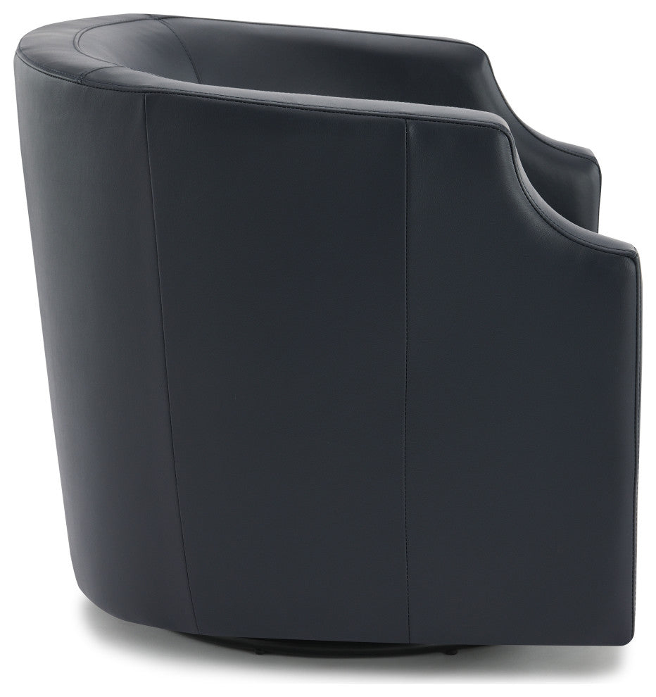 Easton Midnight Blue Top Grain Leather Swivel Glider Barrel Chair