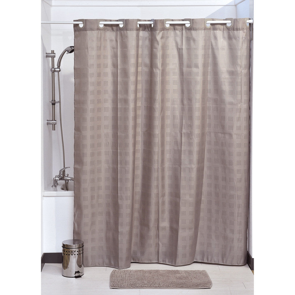 Hookless Shower Curtain Polyester Cubic, Taupe