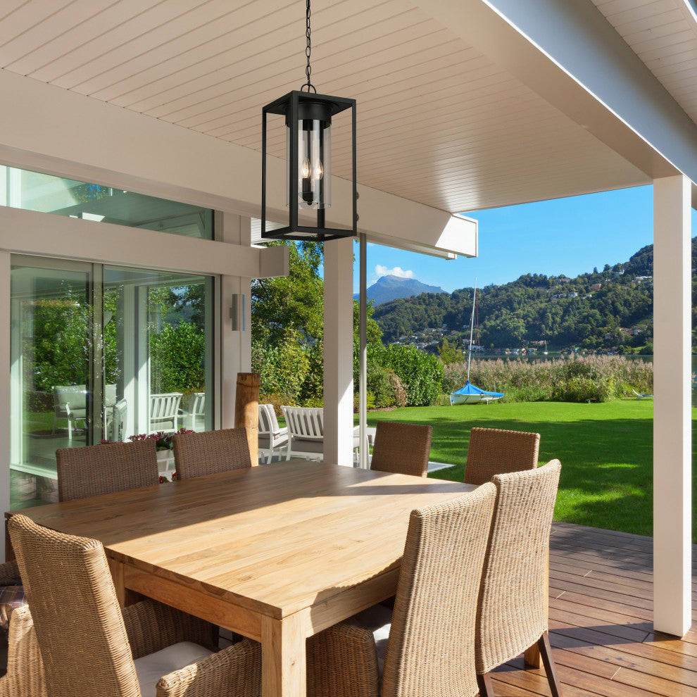 Walker Hill 3-Light Outdoor Pendant, Matte Black, Matte Black