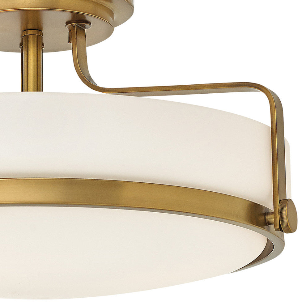 Hinkley Harper 18" Large Semi-Flush Ceiling Light, Heritage Brass + Etched Opal